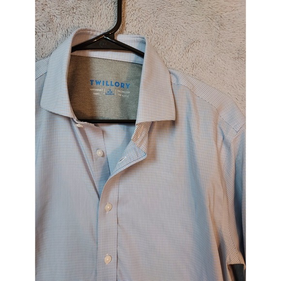 Twillory Shirt Mens 16 34 35 Flip Cuff Performance Stretch Blue Tailored SPOTS - Picture 6 of 10